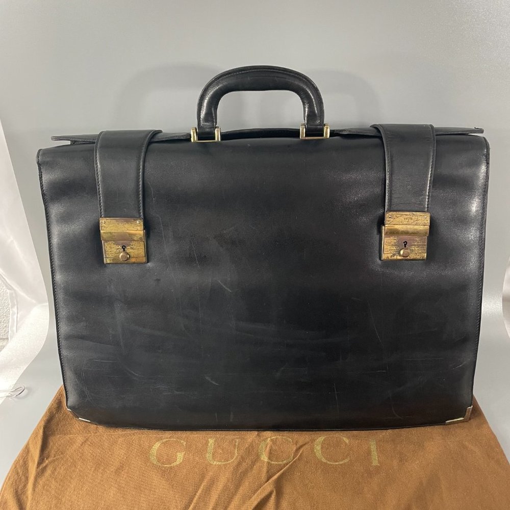 💯% Authentic GUCCI Vintage 50's-60's Men's Black Leather Doctor Bag/Briefcase